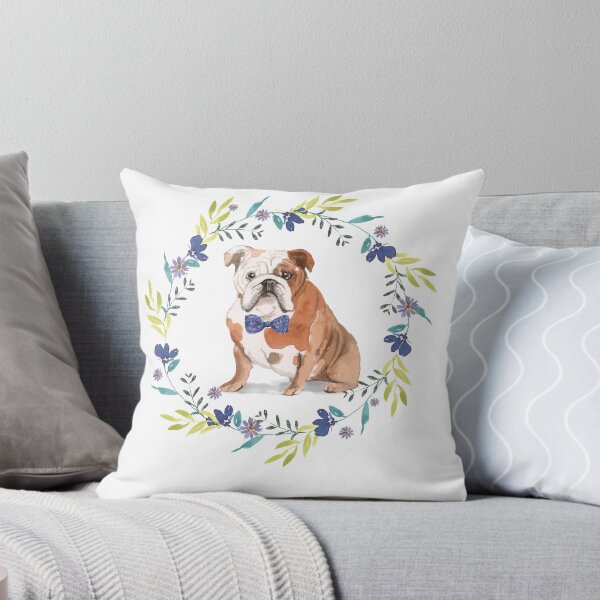 Item preview, Vintage English Bulldog in Floral Frame designed and sold by beastieboutique.
