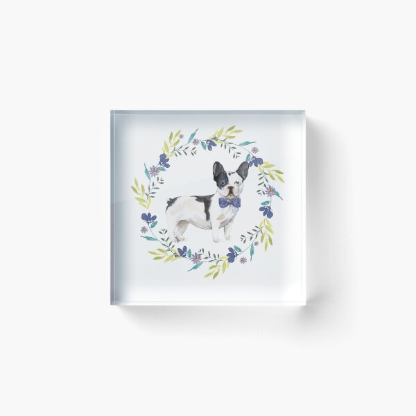 Item preview, Vintage Pied French Bulldog in Floral Frame designed and sold by beastieboutique.