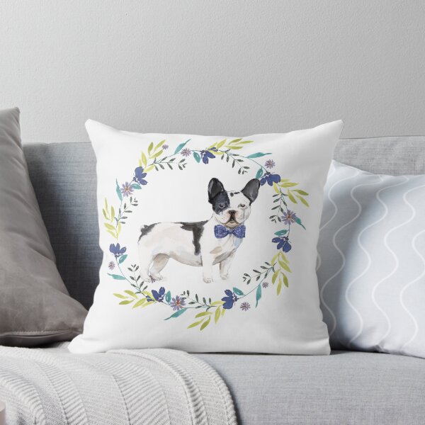 Item preview, Vintage Pied French Bulldog in Floral Frame designed and sold by beastieboutique.