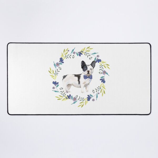 Item preview, Vintage Pied French Bulldog in Floral Frame designed and sold by beastieboutique.