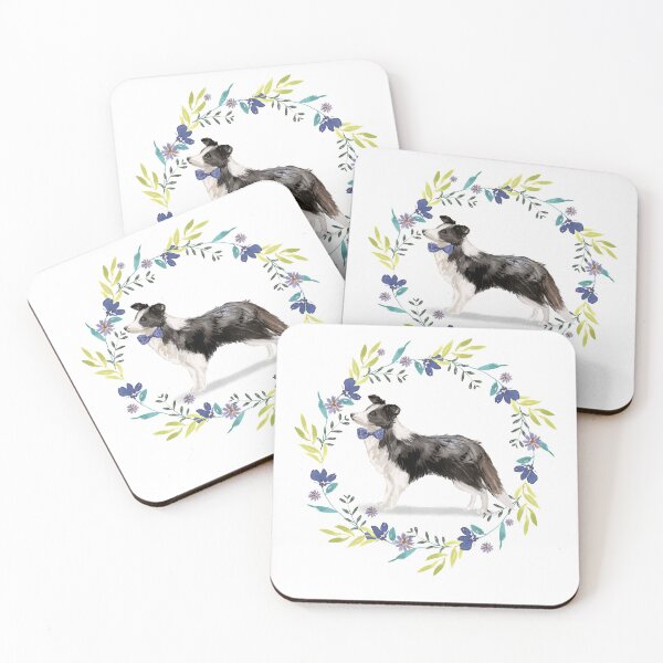 Item preview, Vintage Border Collie in Floral Frame designed and sold by beastieboutique.