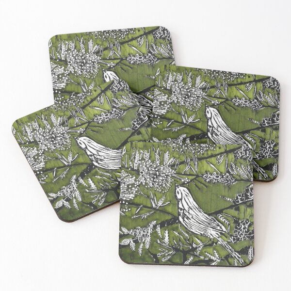 Item preview, Australian Bird Woodcut 1 (Olive Green) designed and sold by Belinda "BillyLee" NYE (Printmaker).