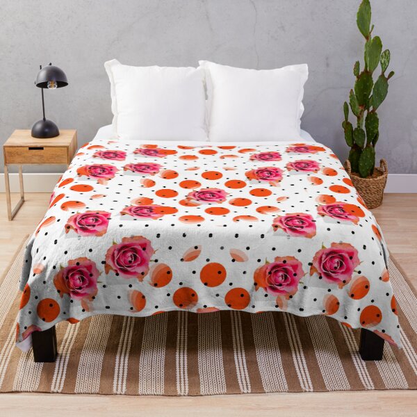 Item preview, Orange and black dots with pink roses designed and sold by MsArtyCrafts.