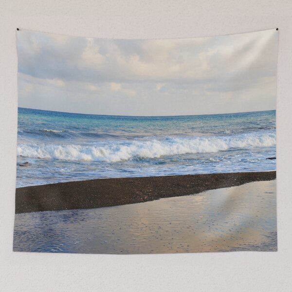 Item preview, Calm blue Mediterranean and reflections of a cloudy sky in stillwater beach pool designed and sold by rayscollection.