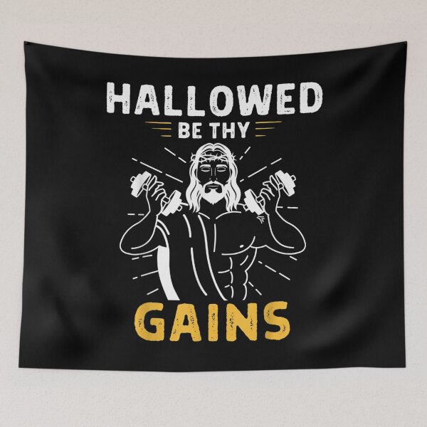 Item preview, Hallowed Be Thy Gains Weightlifting Jesus Fitness designed and sold by jennifera11.