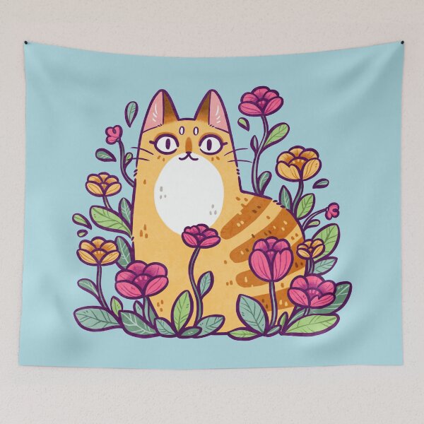 Item preview, Floral Cat Cool Blue designed and sold by kattvalk.