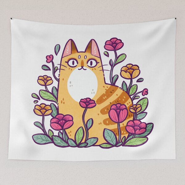 Item preview, Floral Cat White Background designed and sold by kattvalk.