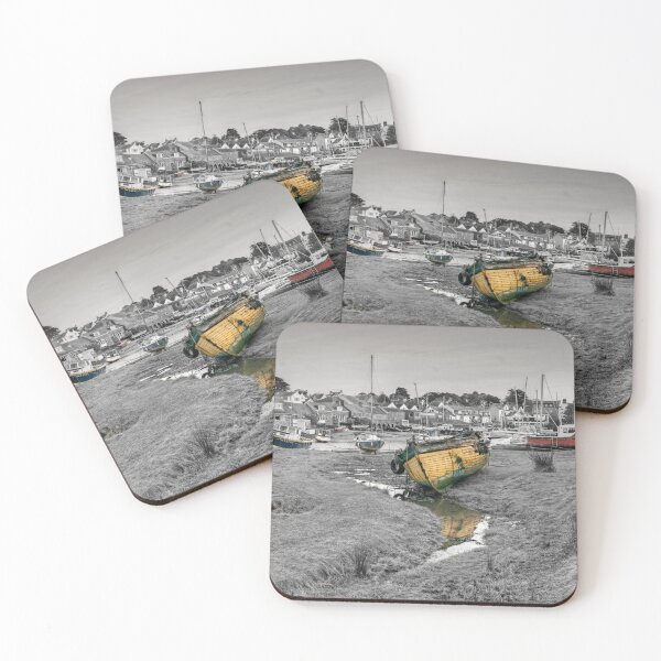 Item preview, Abersoch inner harbour black and white with coloured boats designed and sold by Turtle  Photography.