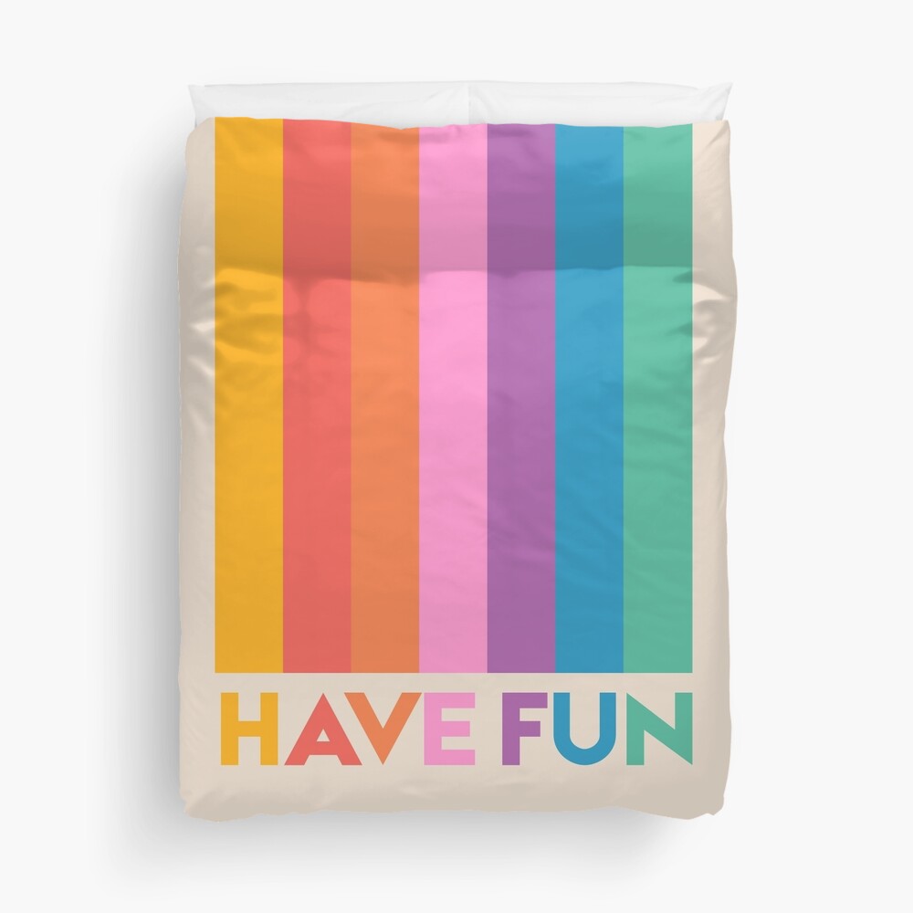 Retro Rainbow Have Fun Text Duvet Cover