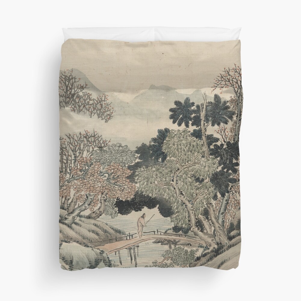 Vintage Japanese Landscape Painting Duvet Cover