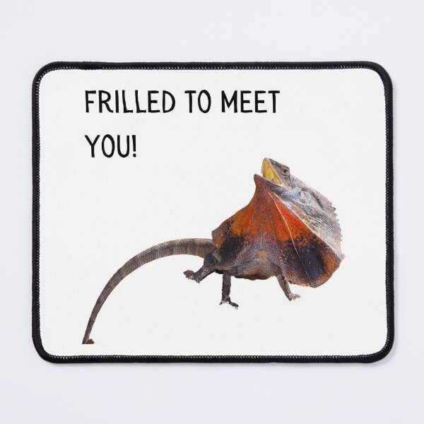 Item preview, Frilled (Thrilled) to meet you. Photograph of a frill necked lizard and burnt orange text. designed and sold by JellyBeenzz.