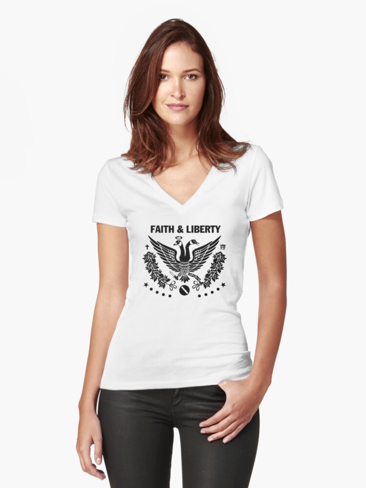 Thumbnail 1 of 3, Fitted V-Neck T-Shirt, Faith & Liberty Band Style Black designed and sold by faithandliberty.
