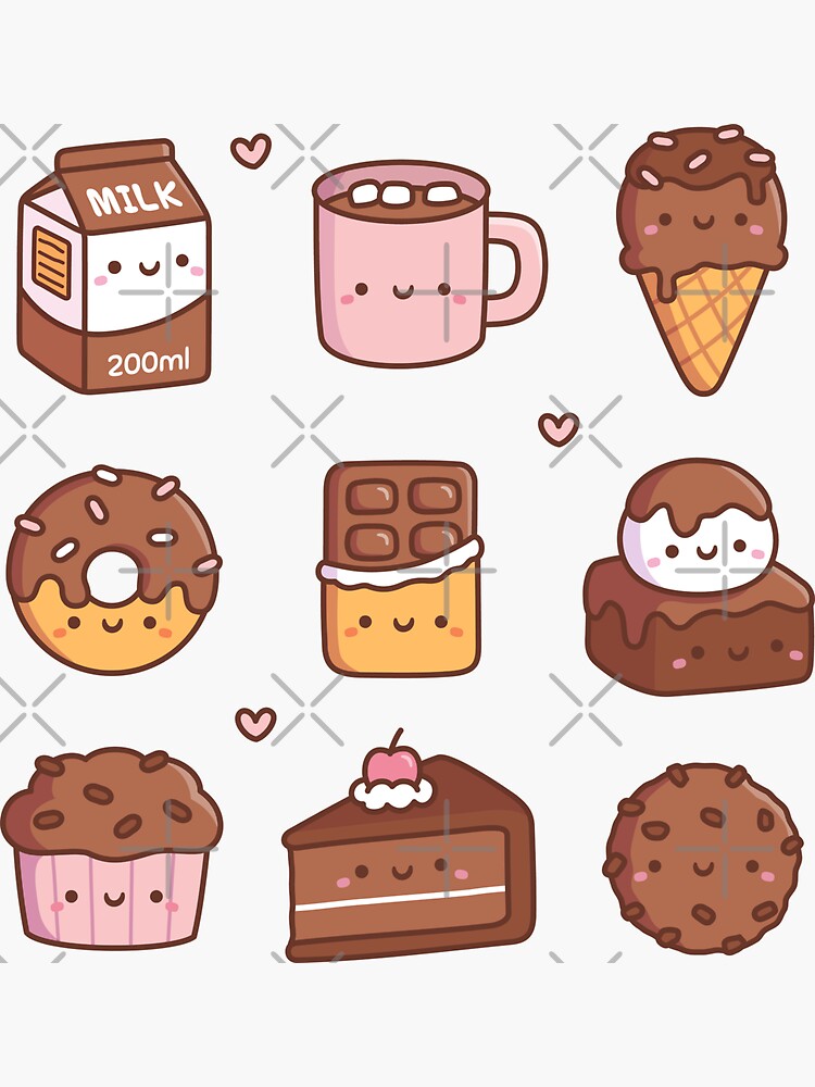 Cute Chocolate Food Items Doodles Sticker For Sale By Rustydoodle Redbubble
