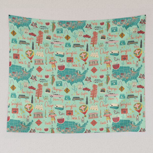 Item preview, Route 66 Vintage Road Trip Aqua designed and sold by jenbucheli.