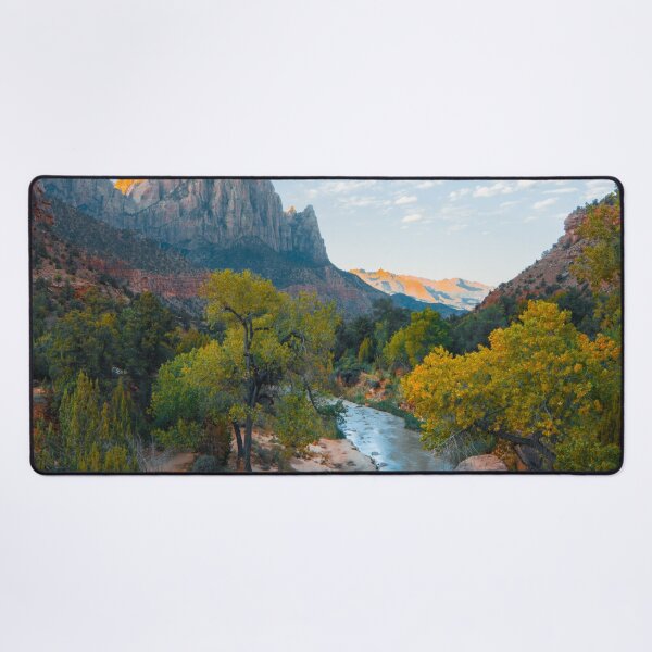River, Trees And Canyon Desk Mat