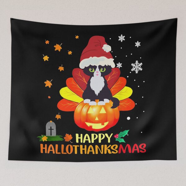 Item preview, Happy hallothanksmas, cute black cat, kitty, kitten, black cat - Hallothanksmas  designed and sold by Designs Of all kinds.