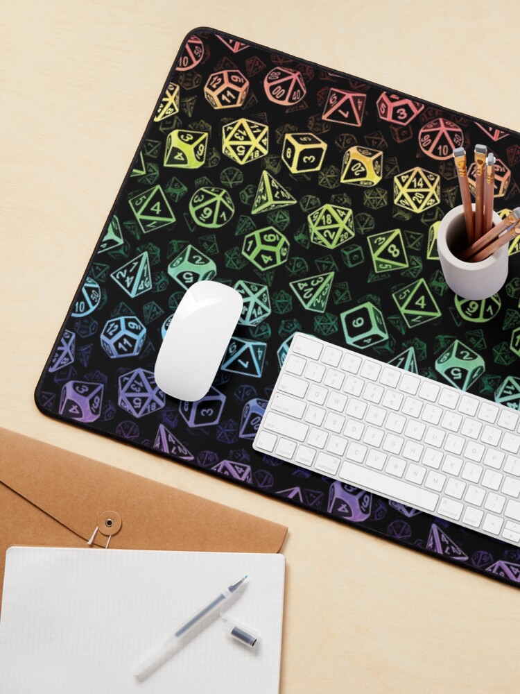 Aperçu 3 sur 5. Tapis de souris avec l'œuvre Modèle de jeu de dés D20 (arc-en-ciel) créée et vendue par MaratusFunk.