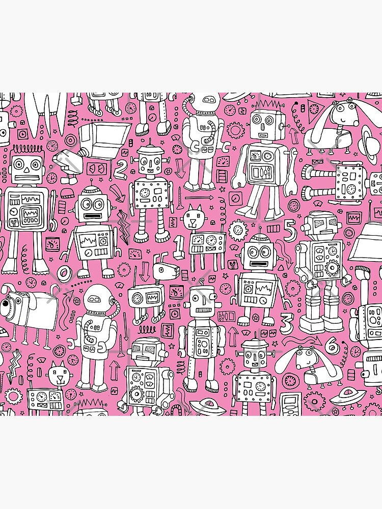 Robot Pattern - pink and white - fun pattern by Cecca designs by Cecca-Designs