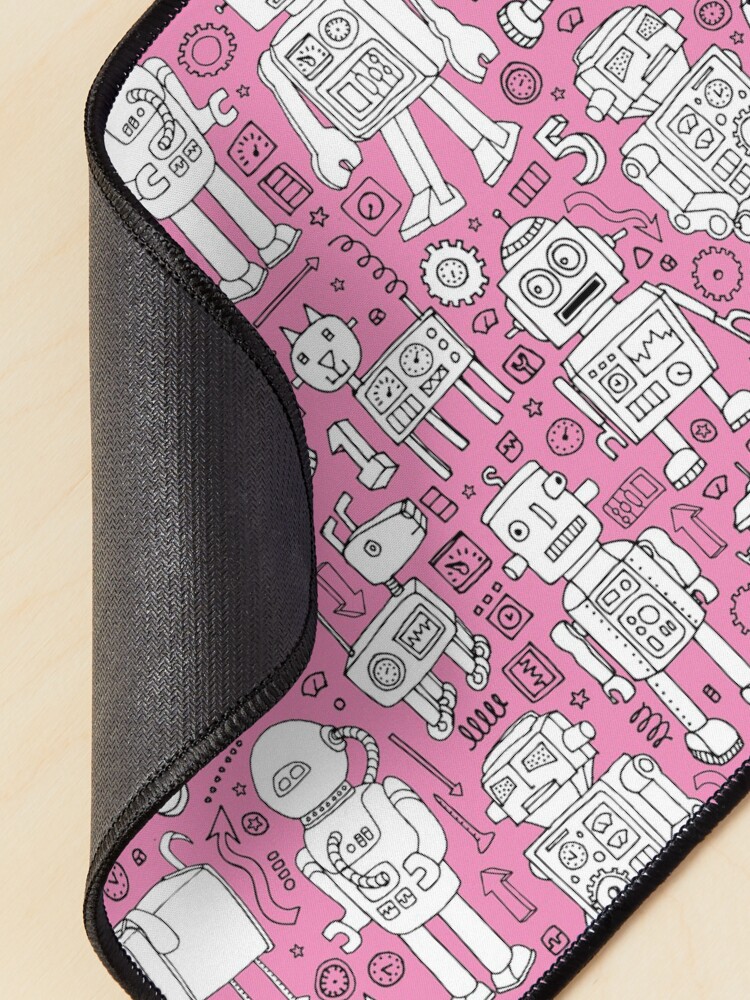 Alternate view of Robot Pattern - pink and white - fun pattern by Cecca designs Mouse Pad
