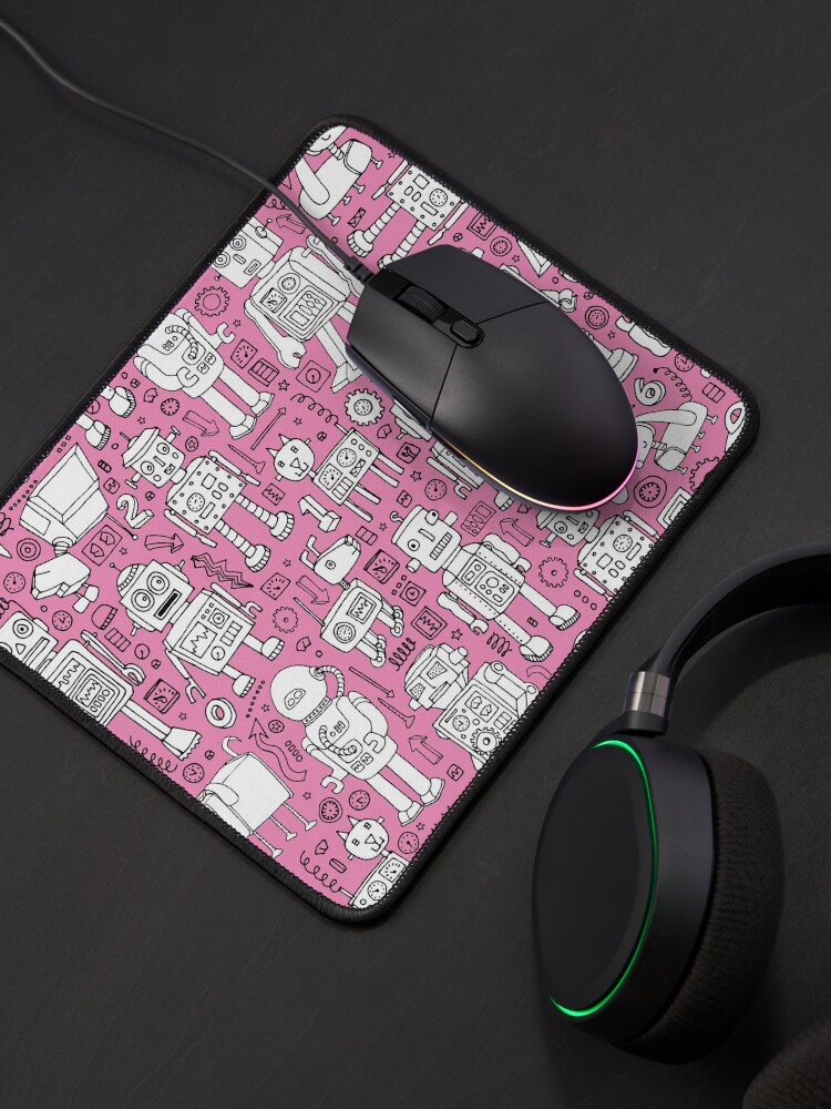 Alternate view of Robot Pattern - pink and white - fun pattern by Cecca designs Mouse Pad
