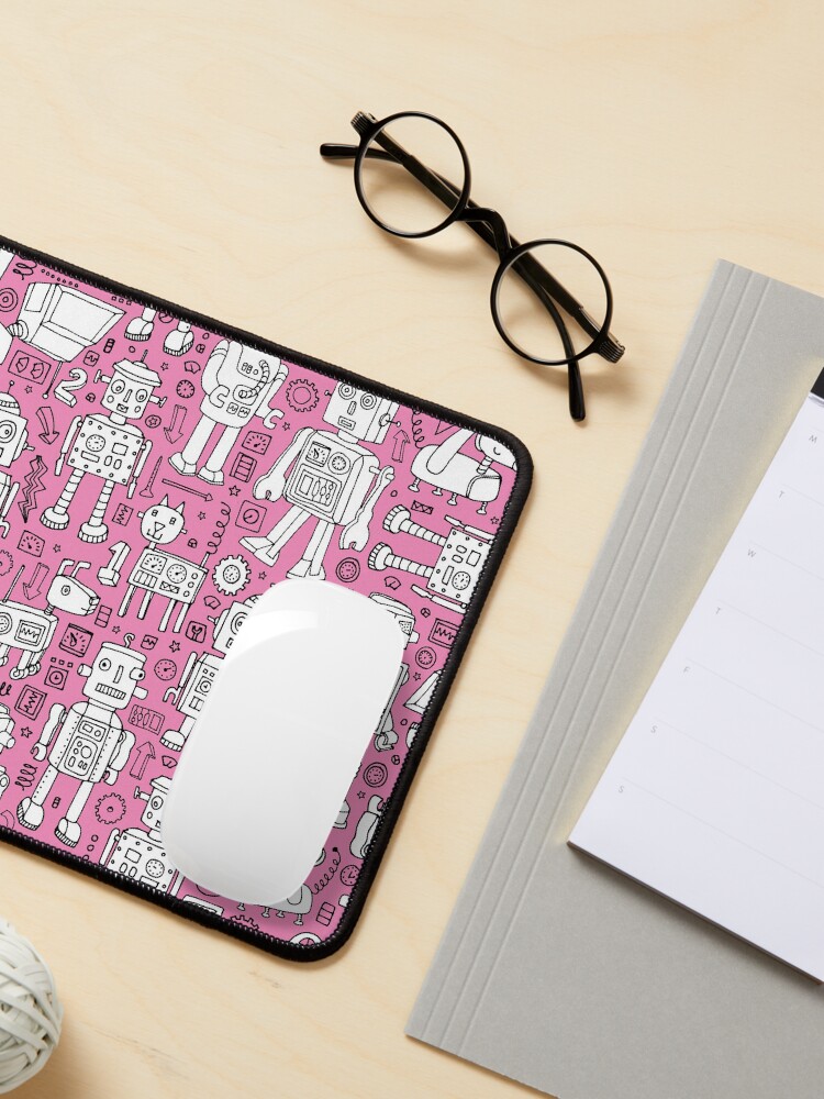 Alternate view of Robot Pattern - pink and white - fun pattern by Cecca designs Mouse Pad