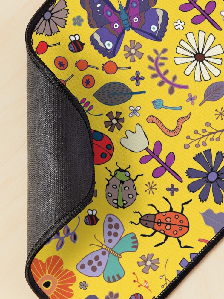 Alternate view of Butterflies, beetles and blooms - Yellow - pretty floral pattern by Cecca Designs Mouse Pad
