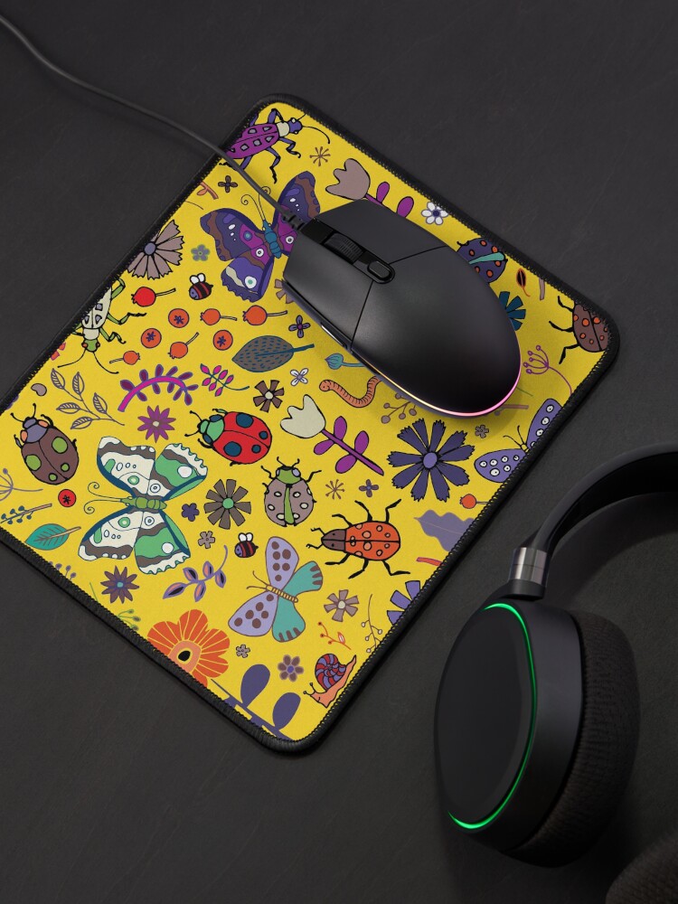 Alternate view of Butterflies, beetles and blooms - Yellow - pretty floral pattern by Cecca Designs Mouse Pad