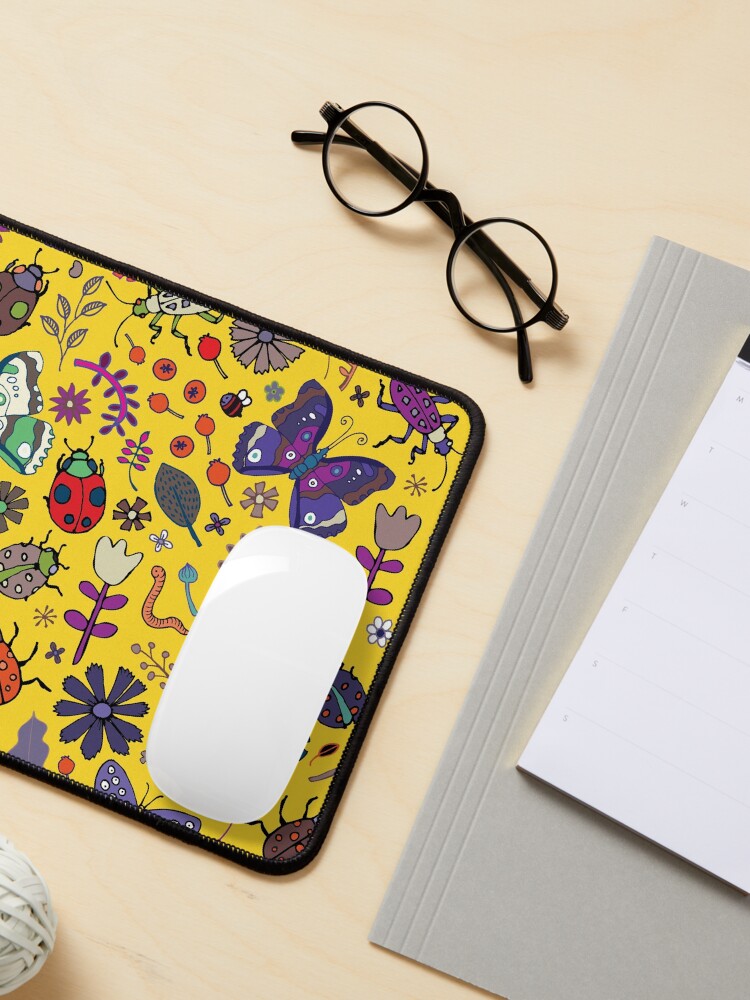 Alternate view of Butterflies, beetles and blooms - Yellow - pretty floral pattern by Cecca Designs Mouse Pad