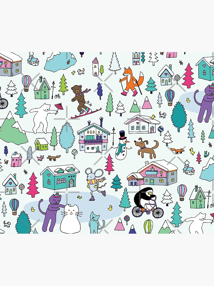 Alpine Animal Antics - original - Cute winter pattern by Cecca Designs by Cecca-Designs