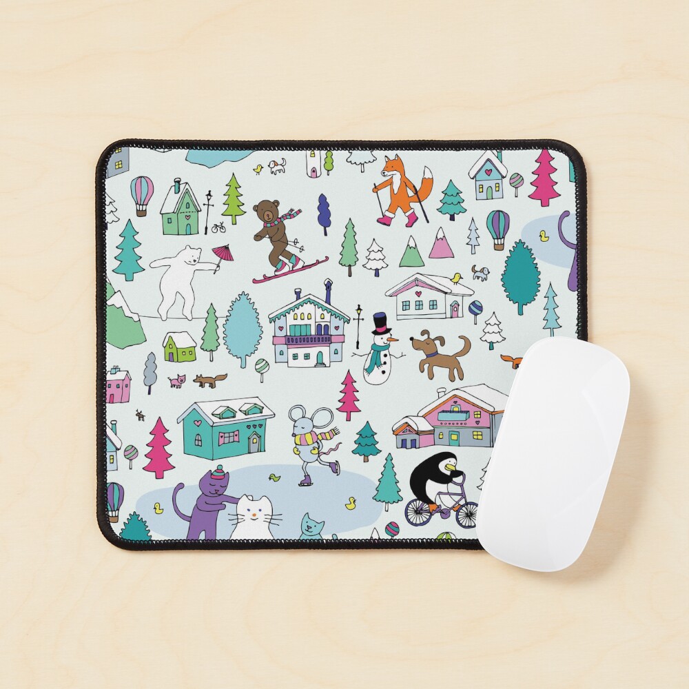 Alpine Animal Antics - original - Cute winter pattern by Cecca Designs Mouse Pad
