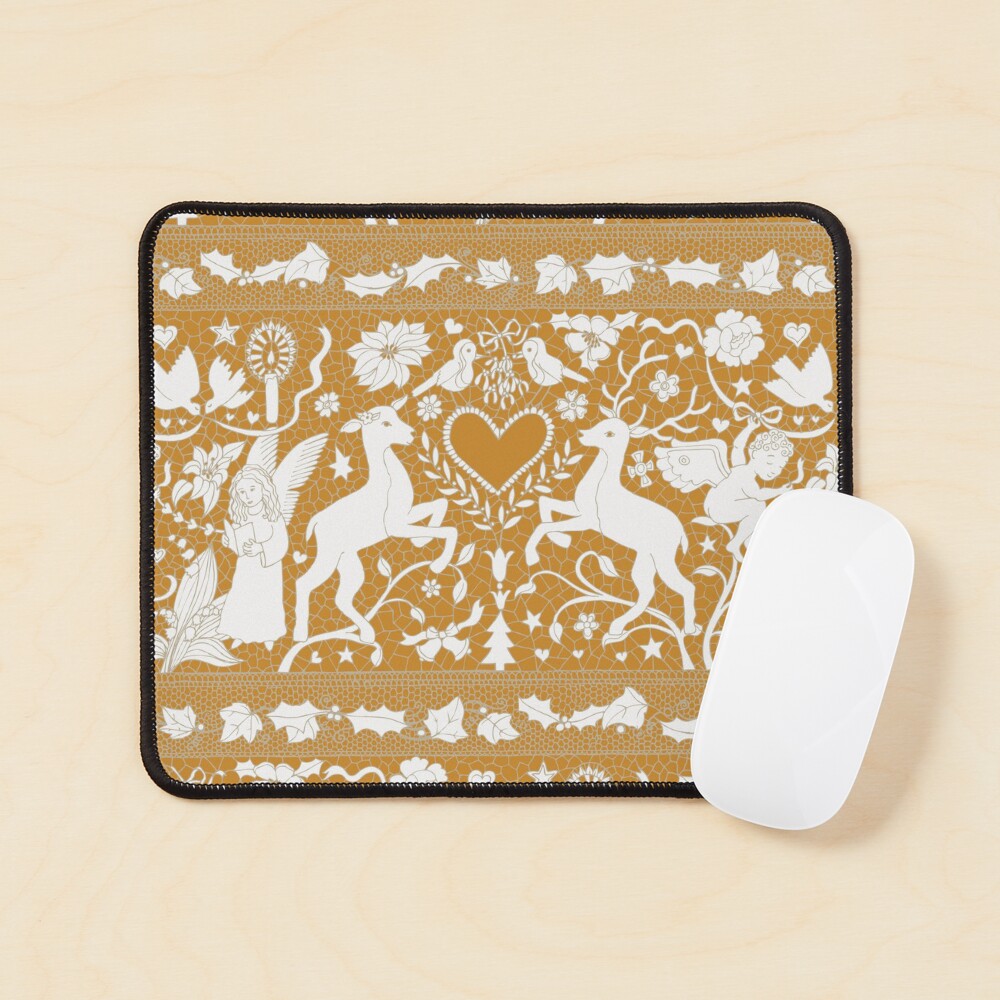Antique lace - gold and cream - traditional Christmas pattern by Cecca Designs Mouse Pad