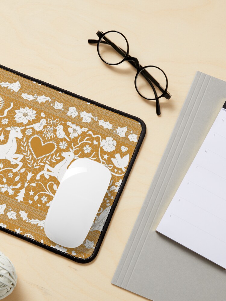 Alternate view of Antique lace - gold and cream - traditional Christmas pattern by Cecca Designs Mouse Pad