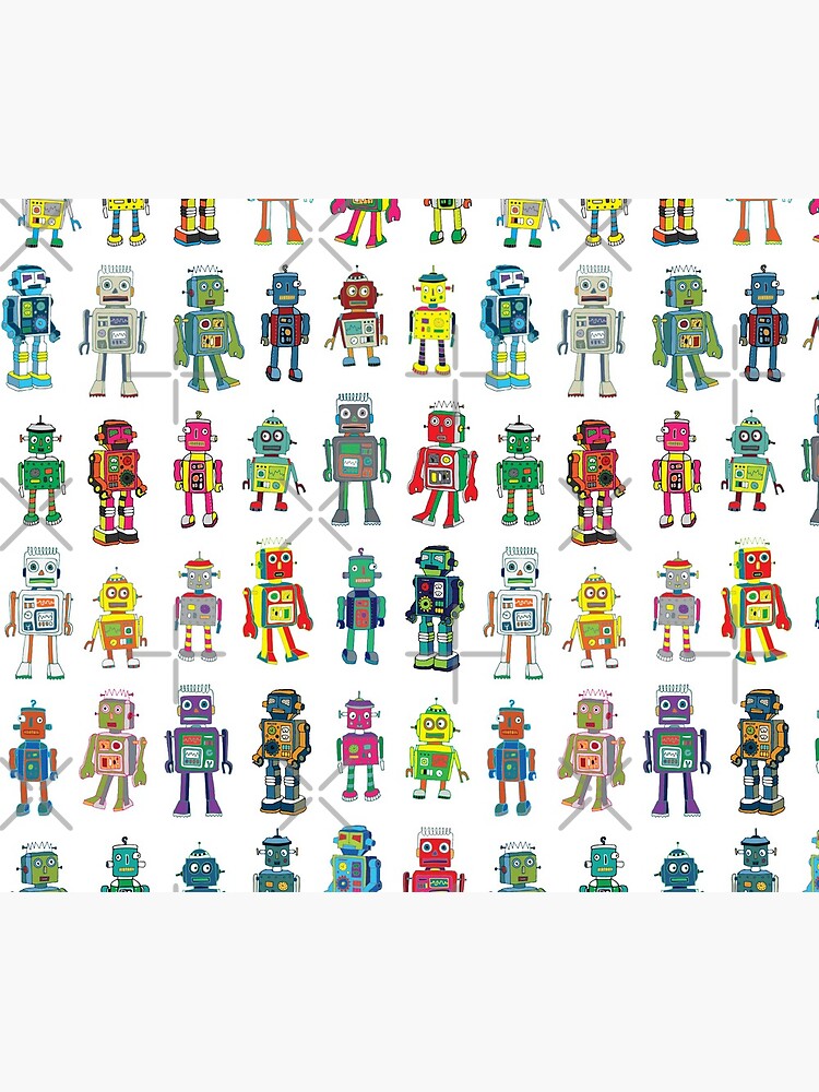 Robot Line-up on White - fun pattern by Cecca Designs by Cecca-Designs