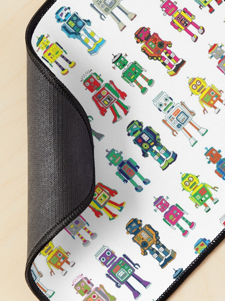 Alternate view of Robot Line-up on White - fun pattern by Cecca Designs Mouse Pad