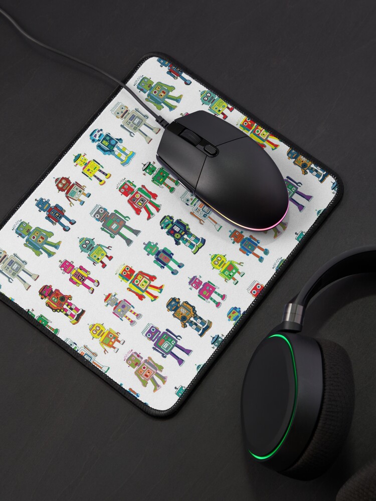 Alternate view of Robot Line-up on White - fun pattern by Cecca Designs Mouse Pad