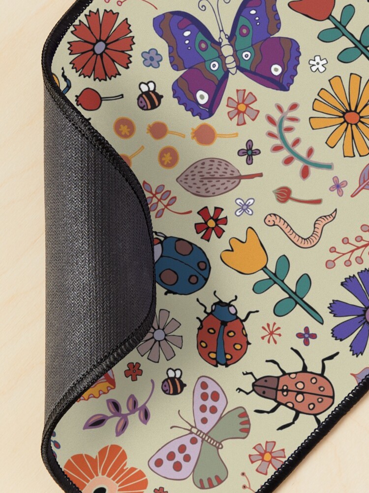 Alternate view of Butterflies, Beetles and blooms - taupe - pretty floral pattern by Cecca Designs Mouse Pad