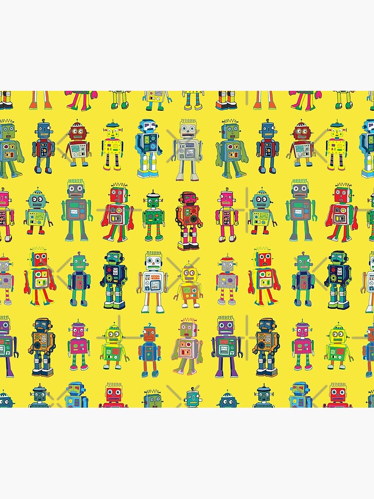 Robot Line-up on Yellow - fun pattern by Cecca Designs by Cecca-Designs