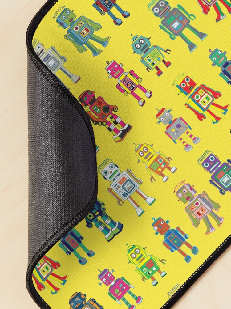 Alternate view of Robot Line-up on Yellow - fun pattern by Cecca Designs Mouse Pad
