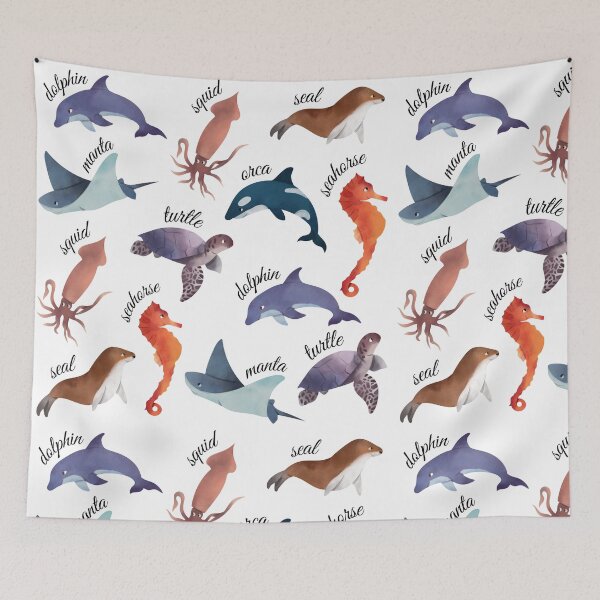 Item preview, Cute Ocean Sea Creatures Animals Pattern (Black Text) designed and sold by chloeinca.