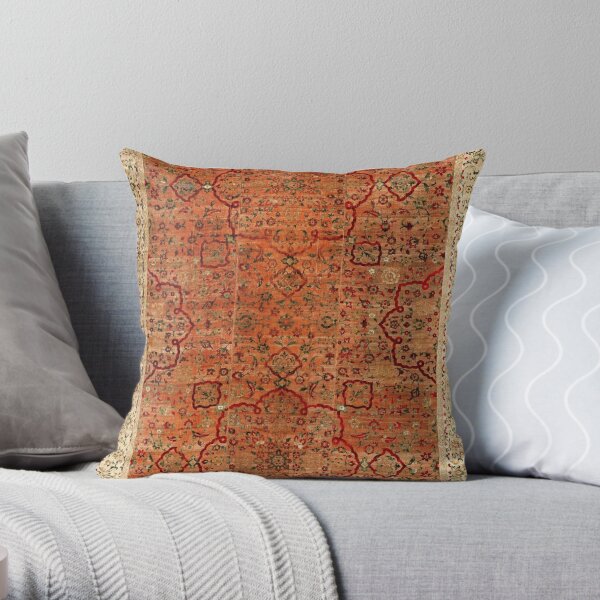 17th Century Velvet and Silk Carpet Print Throw Pillow