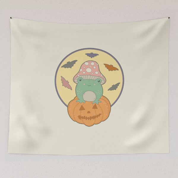 Item preview, Cute Halloween Cottagecore Frog & Full Moon Bats designed and sold by GrimButterfly.
