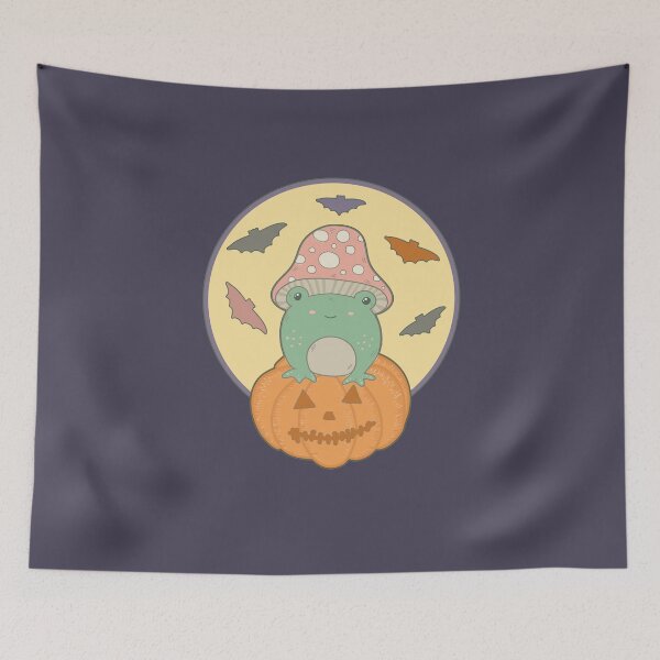 Item preview, Cute Halloween Cottagecore Frog & Full Moon Bats designed and sold by GrimButterfly.