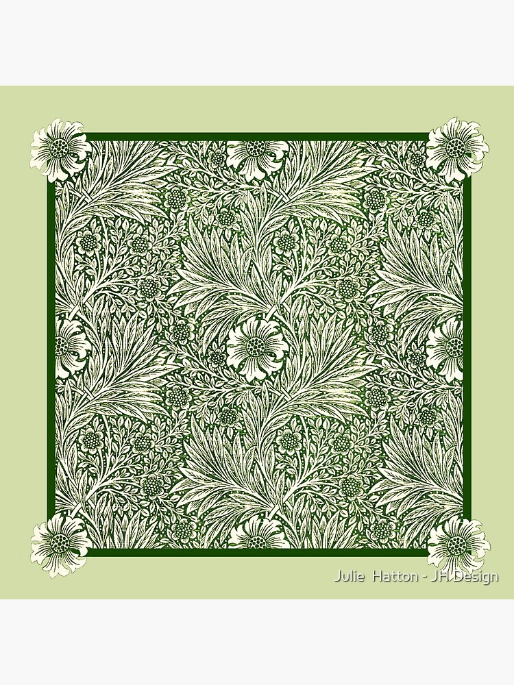 Thumbnail 3 of 3, Throw Pillow, Green Marigolds flower pattern with border, (based on vintage art by William Morris) designed and sold by Julie  Hatton - JH Design.
