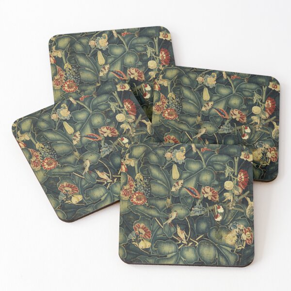 Item preview, LARGE GREEN LEAVES FLOWERS,FRUITS ,BIRDS ,BUTTERFLIES Antique Floral Tapestry designed and sold by BulganLumini.