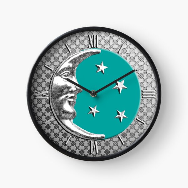 Art Deco Moon and Stars, Turquoise Clock