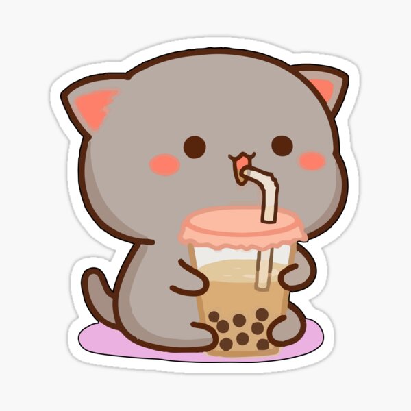 cat drinking boba\
