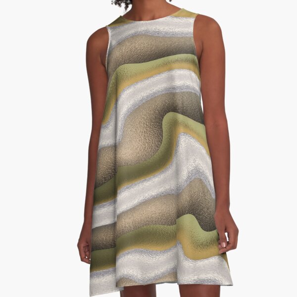 Liquid Metallic Golden Phoenix Pattern A-Line Dress