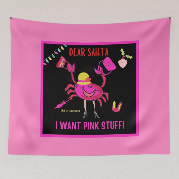 Item preview,  CUTE FUNNY CARTOON FUCHSIA  RED PINK “CRAB WITH UMBRELLA” CHRISTMAS/I WANT PINK STUFF! designed and sold by EllieMonroe.