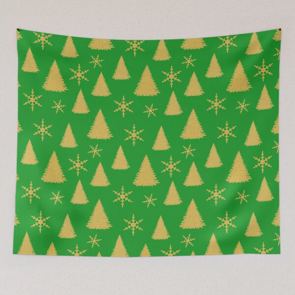 Item preview, Green and Gold Christmas Trees and Snowflakes Pattern designed and sold by Julie Erin Designs.