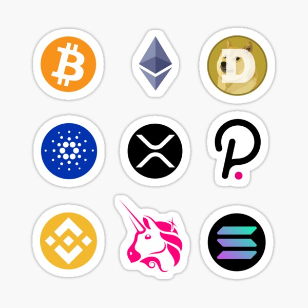 collection de crypto-monnaie - Bitcoin Ethereum Cardano Binance Coin XRP Solana Polkadot Dogecoin Uniswap crypto-monnaies Sticker